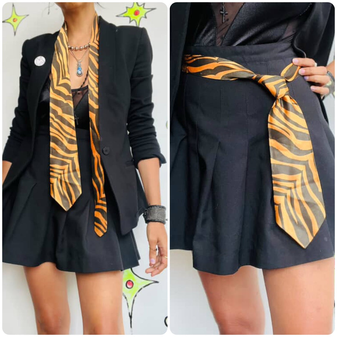 Vintage 80s/90s Tiger Stripe Men’s Neck Tie – Punk Grunge Animal Print