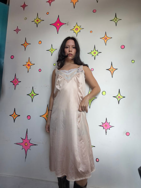 Blush Pink Lace Slip Dress | Balletcore Coquette Romantic Boudoir Lingerie M/L