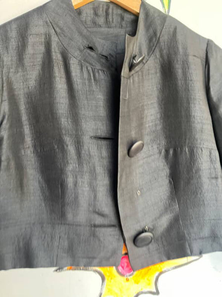 Vintage 1950s Classy Black Cropped Bolero Blazer Tailored Jacket Old Hollywood S