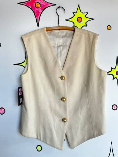 Off White Oversized Vest with Gold Buttons - Rococo Victorian Revival - Size M
