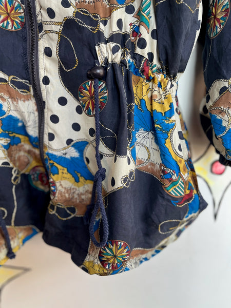 Vintage 90s Boho Grunge Wearable Art Silk Windbreaker Bomber Jacket | Size M