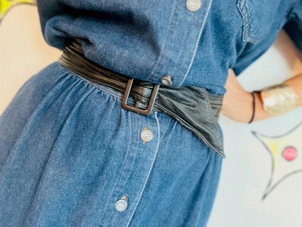 Vintage 1980s Black Soft Leather Waist Cincher Belt – Minimal Wear -S