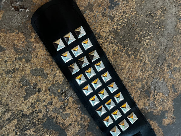 Vintage Black Vegan Leather Pyramid Studded Embellished Leather Punk Bracelet