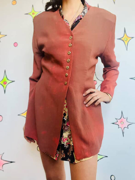 Vintage 90s Wearable Art Rusty Orange Blazer Blouse | Boho Fairy Grunge Top | M