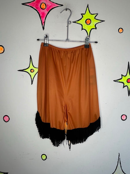 Vintage Orange Tap Shorts with Fringe | Pin Up Showgirl Bloomers Lingerie - S