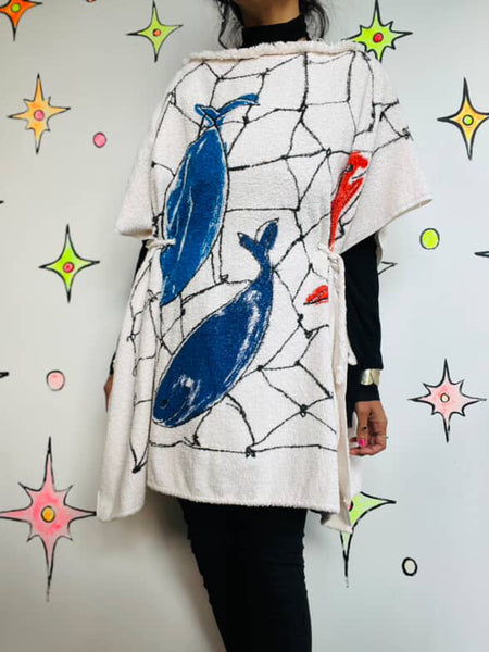 Vintage 70s 80s Wearable Art Boho Festival Beach Towel Avant Garde Poncho Cape