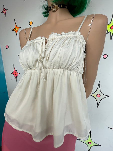 Off White Pirate Core Babydoll Cami Top Soft Grunge Romantic Layering Tank S