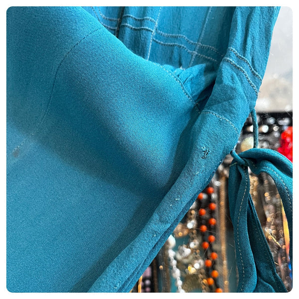 Vintage 1940s | Peacock Blue Shirtwaist Dress Fancy Buttons and Belt | M 8 / 10