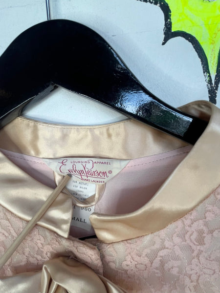 Vintage 50s 60s Pastel Pink Quilted Lounge Babydoll Nighty Robe Cozy Housecoat S