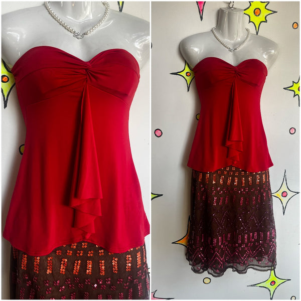 Vintage Y2K | Red Charlotte Russe Grunge Fairy Tube Top Blouse | Small