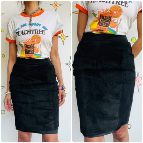 Vintage 80s/90s TAHARI Black Suede Fitted Mini Skirt – Size 4 – Leather Lined