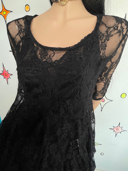 Y2K Black Lace Sheer Top | Whimsy Goth Y2K Babydoll Fairy Grunge Romantic S/M