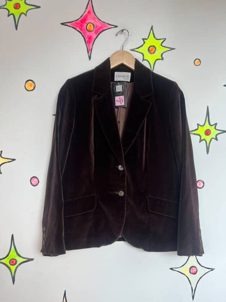 Vintage 70s Earthtone Chocolate Brown Velvet Blazer Jacket | Retro | Size 8