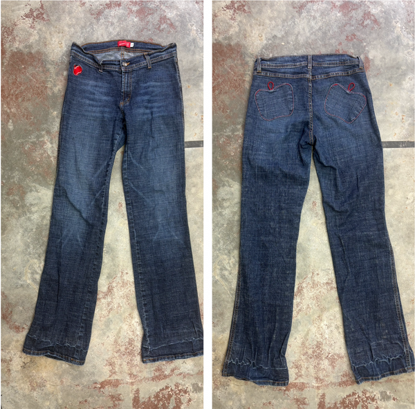 Y2K Apple Bottom Jeans Dark Wash Denim Low Rise McBling Size 8