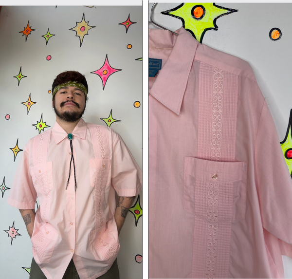 Pastel Pink Guayabera Shirt | Latin Cuban Classic Button-Up Haband Style – XL