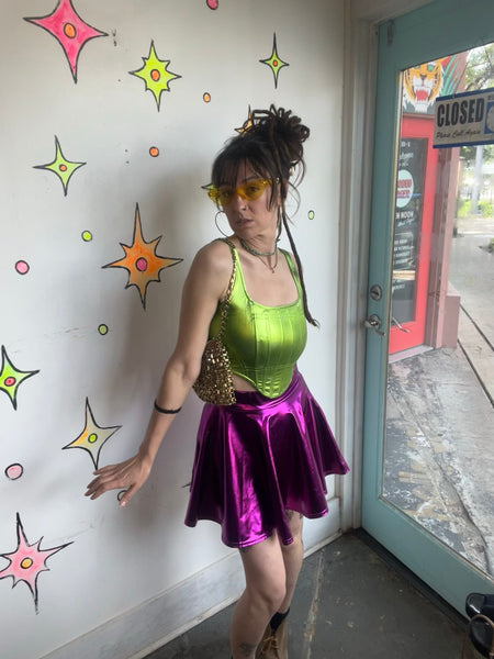 NWT Fuchsia Metallic Skater Skirt Galactic Alien Y2K Space Girl Cosplay Twirl S