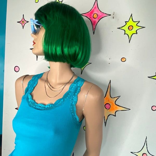 Vintage Y2K Teal Lace Trim Fairy Grunge Cami Faded Glory Layering Tank Top - S
