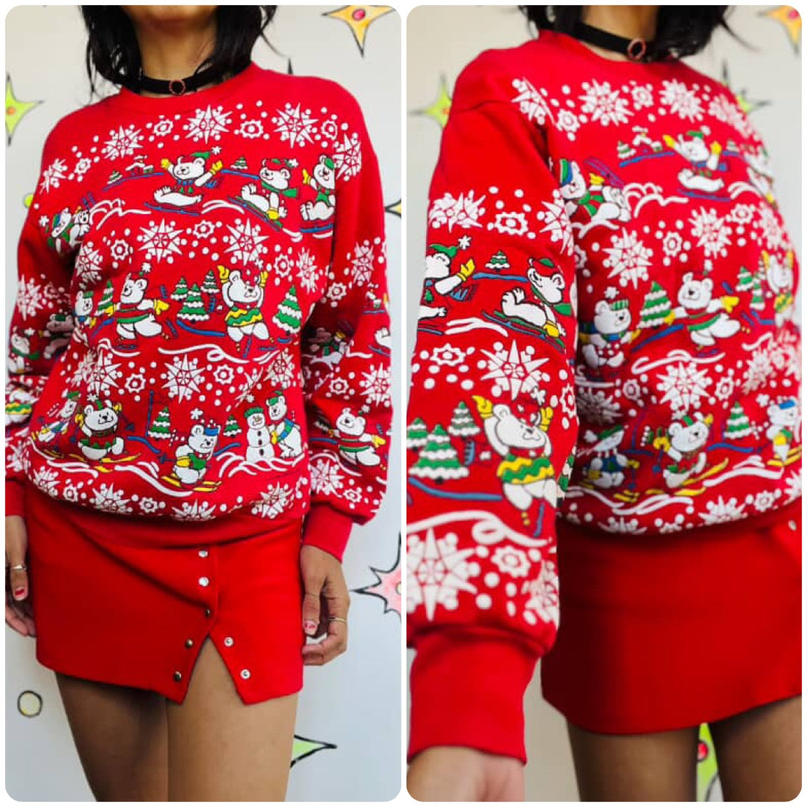 Vintage 80s Puffy Paint Teddy Bears Snowflakes Tacky Ugly Christmas Sweater ML