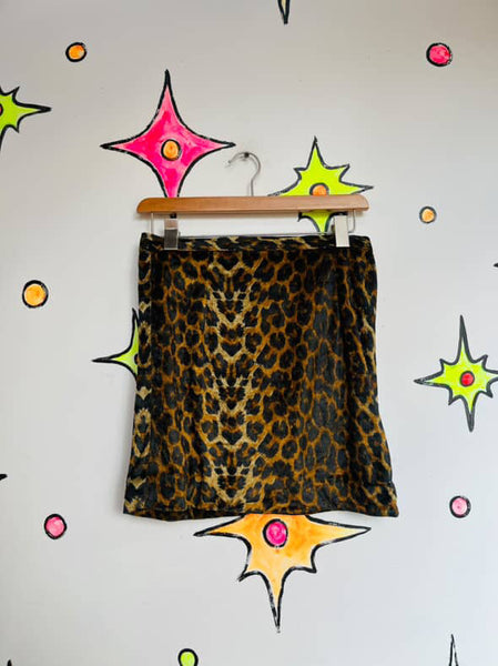 Vintage 80s Leopard Velvet Mini Skirt - Handmade Glam Punk Grunge Goth - 5/6