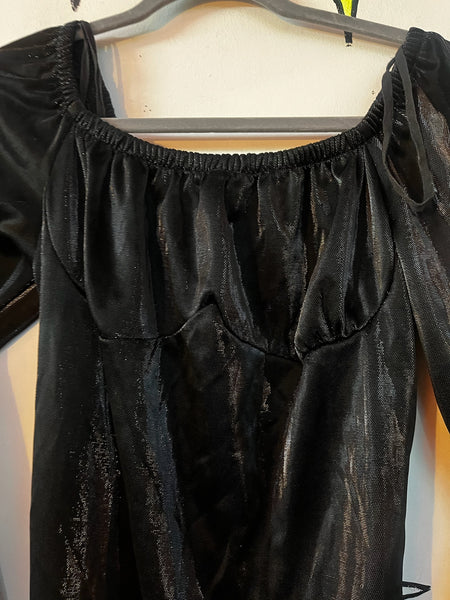 Vintage Black Romantic Goth Mini Dress – Bell Sleeves Witchy Dress – Cosplay - M