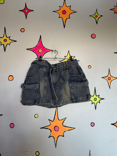 Y2K Denim Utility Mini Skirt - Cyber Grunge Mall Goth Indie Sleaze Alt Girl M