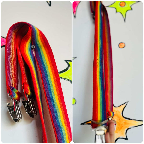 Vintage 70s Rainbow Clown Suspenders – Pride Festival – Stretchy Retro Unisex