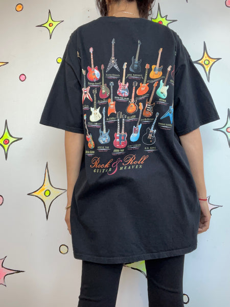 Vintage Black Rock N Roll Guitar Heaven Tee | Boho Grunge Band T Shirt | Size XL