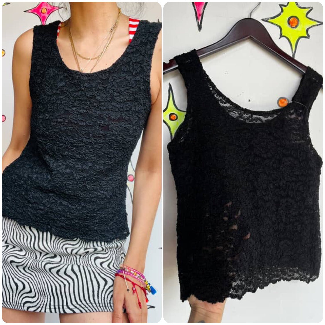 Vintage 90s | Black Lace Sheer Goth Coquette Fairy Grunge Camisol Blouse Top | L