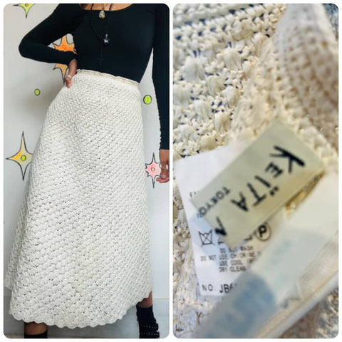 Vintage Keita Maruyama Tokyo Japanese Raffia Straw Woven Off-White Swing Skirt S