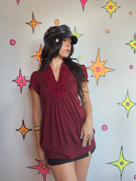 Vintage 90s Y2K White Ruffle Neck Fairy Grunge Victorian Steampunk Blouse Top M