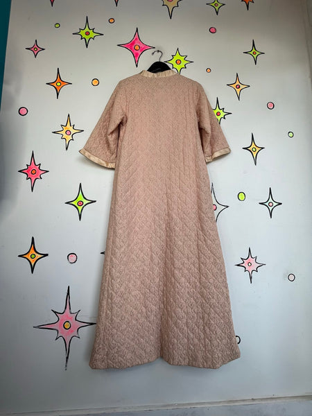 Vintage 50s 60s Pastel Pink Quilted Lounge Babydoll Nighty Robe Cozy Housecoat S