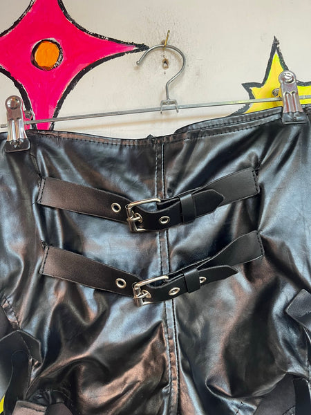 Y2K Vegan Leather Goth Shorts Punk Strappy Cyber Grunge Wasteland Clubwear XL