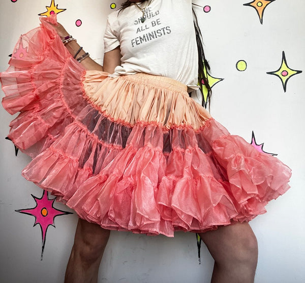 Vintage Pink Petticoat 50s Poofy Crinoline Square Dance Skirt Rockabilly Pinup S