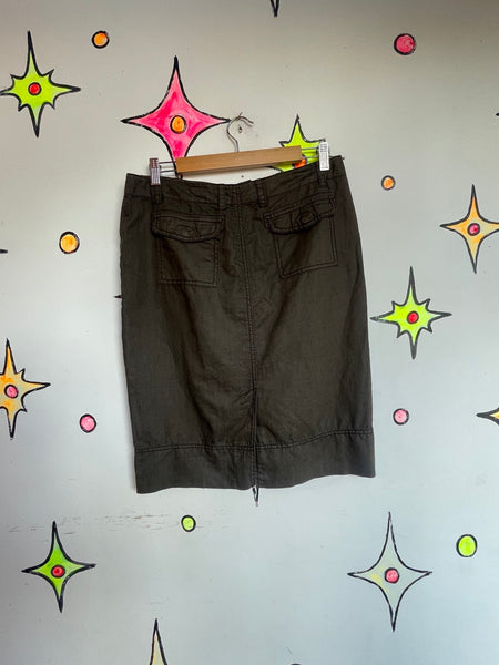 Y2K Low Rise Military Green Utility Cargo Skirt Linen Blend Emo Fairy Grunge M/L