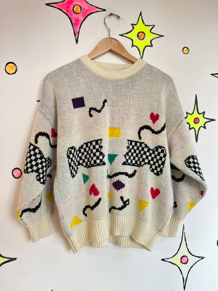Vintage 80s Art Abstract Sweater - Punk Grunge Minimalist Pullover - S M