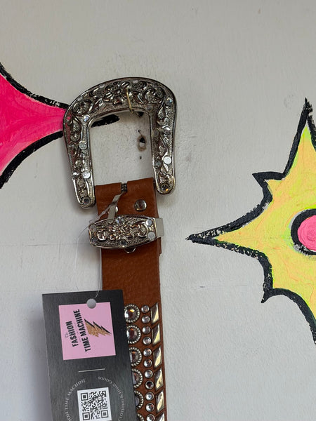Y2K Tan Embellished Studded Rhinestone Fairy Grunge Belt McBling Cowgirl Core
