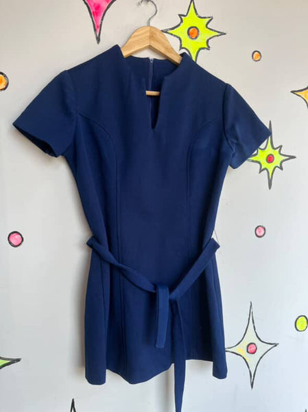 Vintage 60s MOD Navy Mini Dress or Top - Space Age Go-Go Sears Jr Bazaar - XS/S