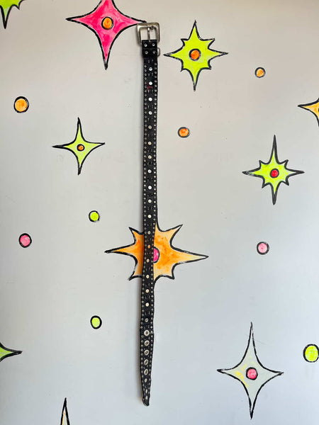 Y2K Leather Heavily Embellished Studded Rhinestone Belt Fairy Grunge 29" - 32.5"