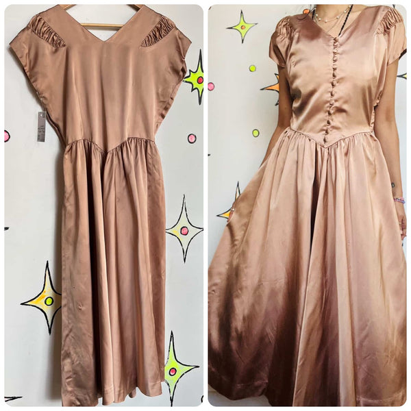 Vintage 40s Jonathan Logan Champagne Satin Evening Gown | Hollywood Glam | S
