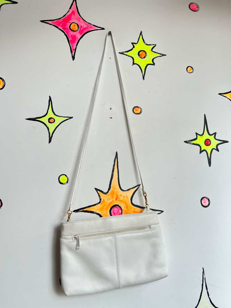 Vintage 1980s Elegant White Leather Crossbody Purse w/ Gold Hardware