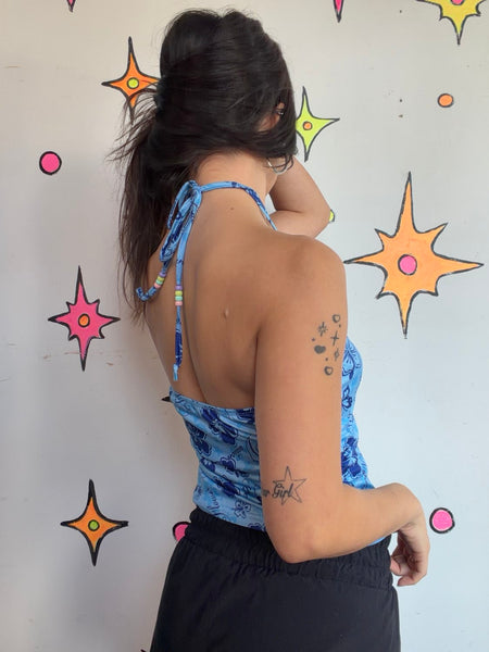 Y2K Tropical Halter Top | Hawaiian Floral Resort McBling Summer Crop Top S