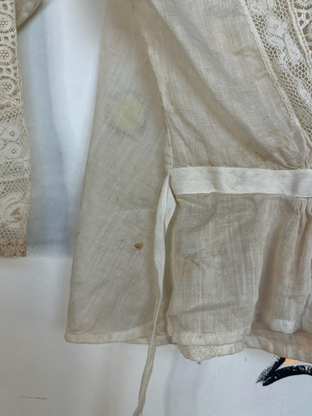 Antique 1900s Off White Sheer Lace Romantic Babydoll Steampunk Top Blouse XS