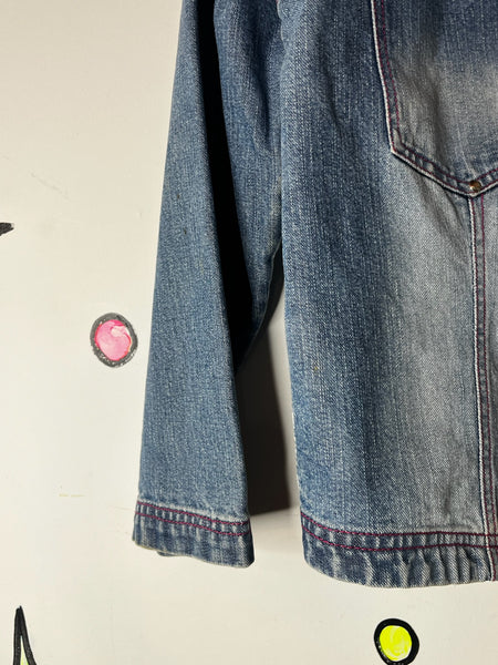 Vintage Y2K Embellished Denim Jean Jacket | ANGEL Roses Patches | Coquette | S