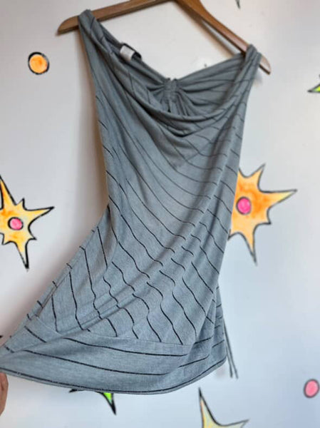 Y2K Fairy Grunge Tee - Indie Sleaze Cowl Neck Lace Up Top - Vintage S M