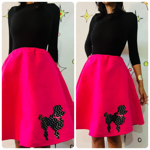 Vintage Retro 50s Style Hot Pink Poodle Skirt – Full Circle Swing Skirt X Small