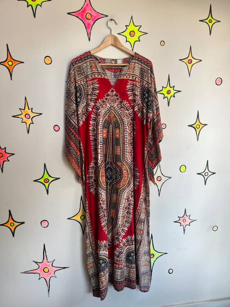 Vintage African Dashiki Maxi Dress - Boho Ethnic Print - Unisex Festival Wear