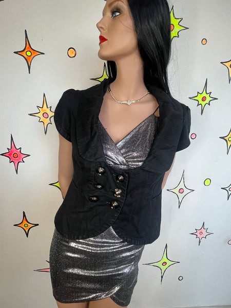 Y2K Black Mini Blazer Office Siren Dark Academia Glam Indie Sleaze Mall Goth M