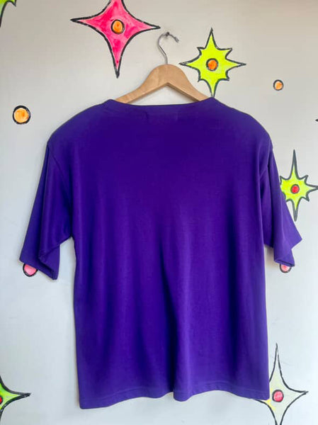 Vintage 80s Embellished Sequin Fruit Tee Deadstock Art Wear Statement Shirt - M