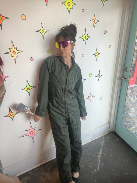 Vintage Vanderbilt Military Green Utility Jumpsuit Flight Suit Boiler Suit M/L