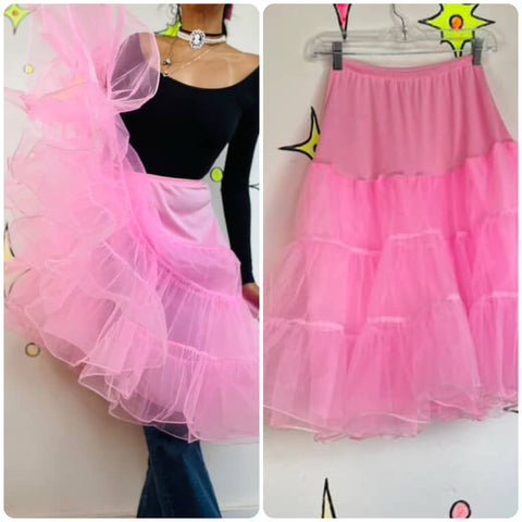 Vintage Pink Tulle Petticoat Skirt – Balletcore Fairy Grunge Cupcake Tutu – S/M